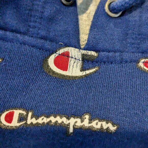 Champion Men's Reverse Weave Hoodie Sweatshirt, XL, Blue, All Over Logo Print - Picture 11 of 13